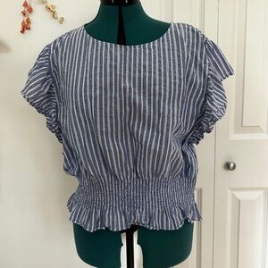 MADEWELL Blue Ruffled Peplum Top
